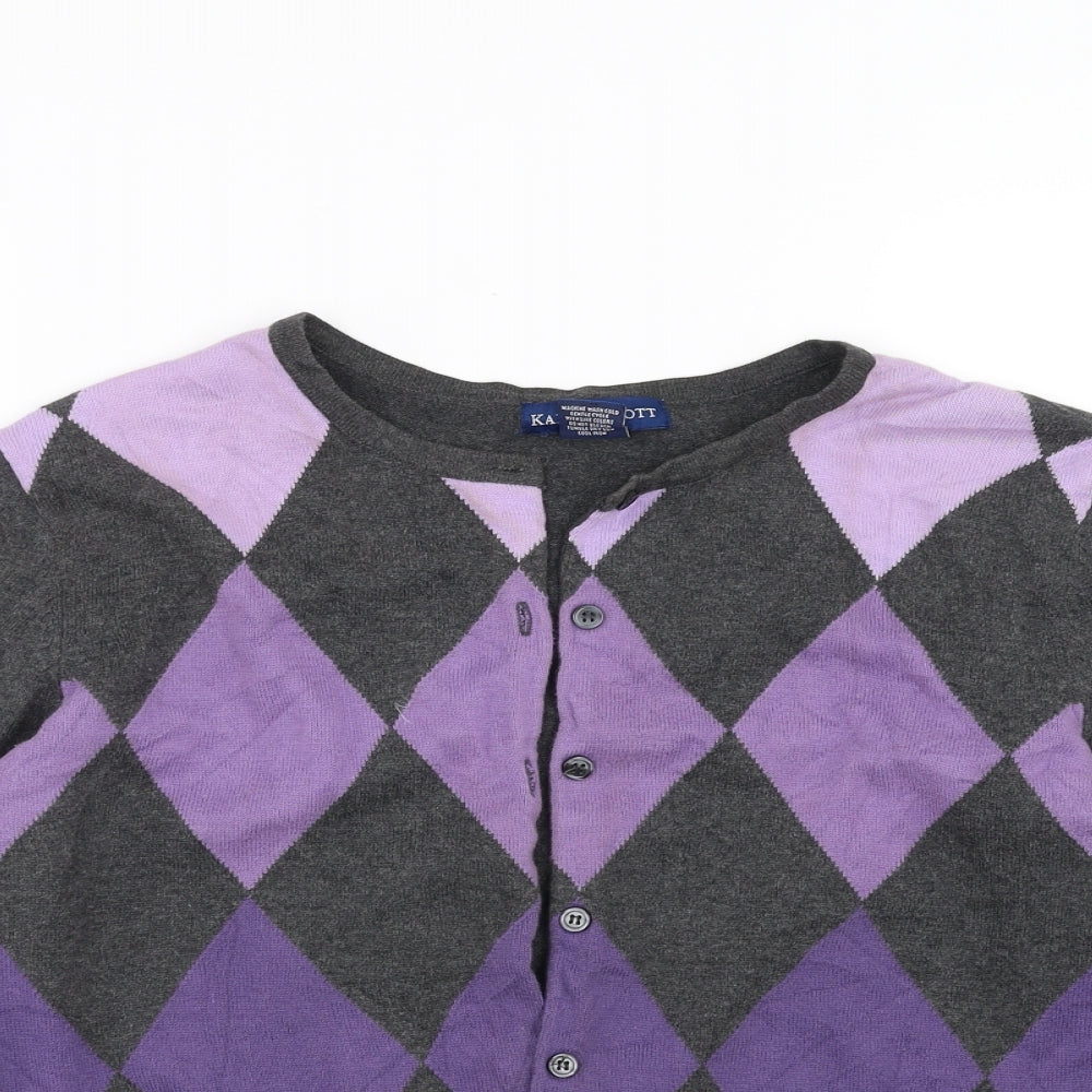 Karen Scott Womens Grey Argyle/Diamond  Cardigan Jumper Size M
