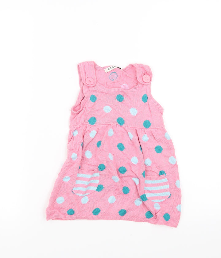 George Girls Pink Polka Dot Knit Jumper Dress  Size 18-24 Months