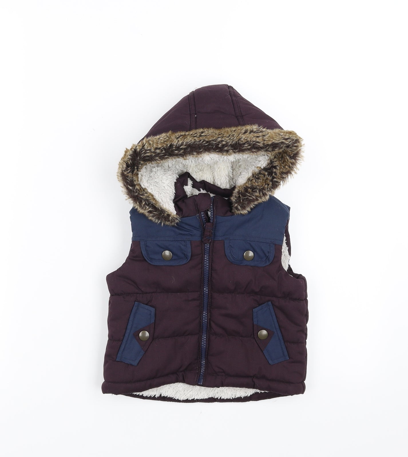 Mothercare Baby Purple   Gilet Jacket Size 9-12 Months  - hooded fleece lined