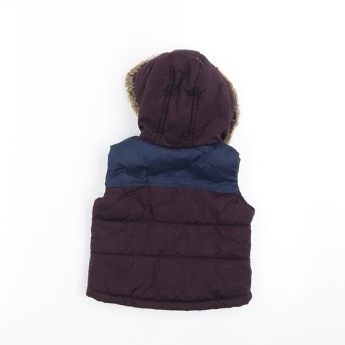 Mothercare Baby Purple   Gilet Jacket Size 9-12 Months  - hooded fleece lined