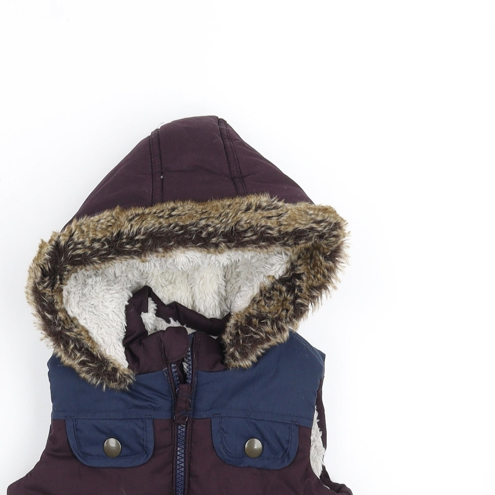 Mothercare Baby Purple   Gilet Jacket Size 9-12 Months  - hooded fleece lined