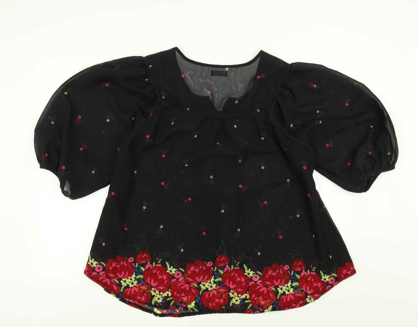 F&F Womens Black Floral  Basic Blouse Size 18  - sheer