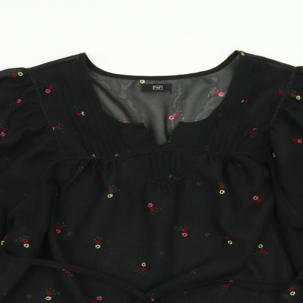 F&F Womens Black Floral  Basic Blouse Size 18  - sheer