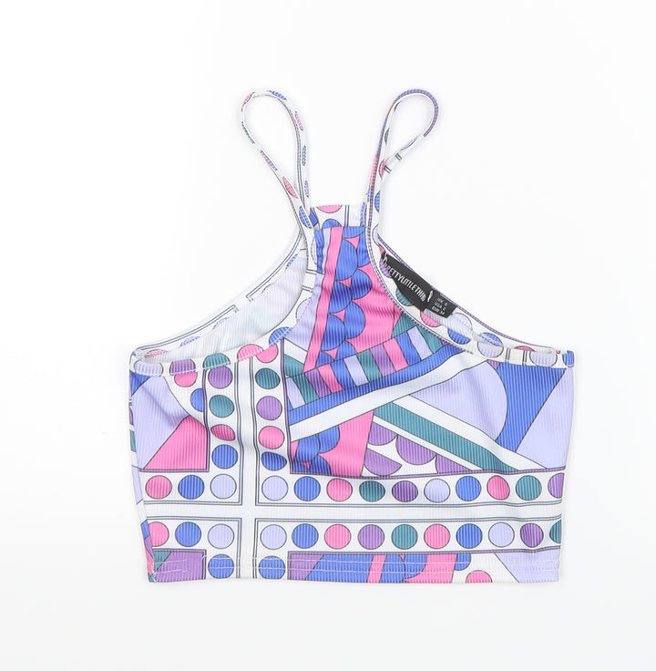 PRETTYLITTLETHING Womens Blue Geometric Basic T-Shirt Size 6