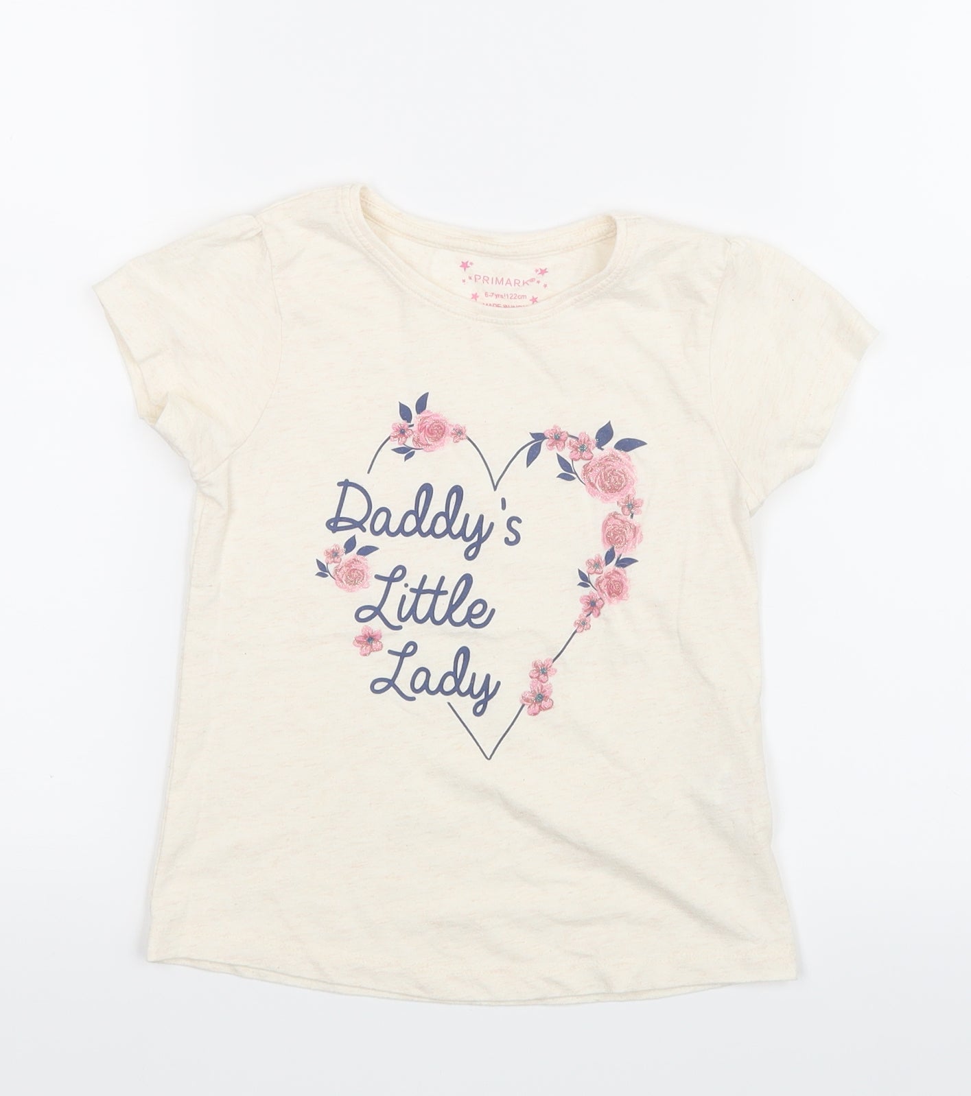 Primark Girls Ivory   Basic T-Shirt Size 6-7 Years