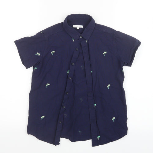 Blue Zoo Boys Blue Geometric  Basic Button-Up Size 9 Years  - Palm Tree