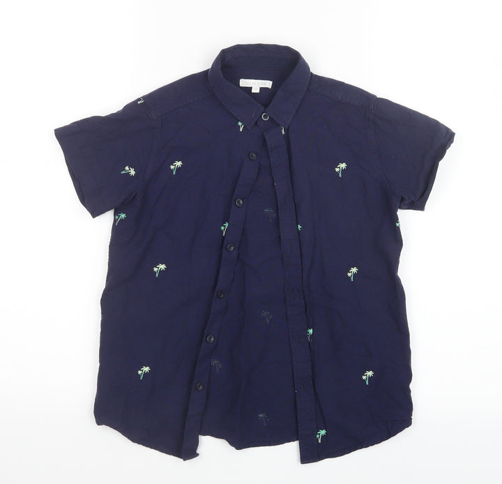 Blue Zoo Boys Blue Geometric Basic Button-Up Size 9 Years - Palm Tree