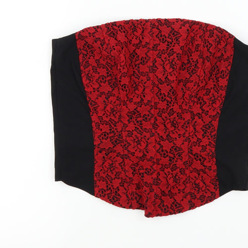AMARANTO Womens Black   Basic T-Shirt Size 12  - red lace panel