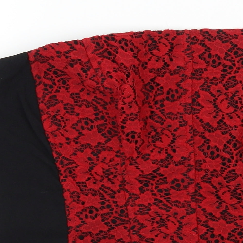 AMARANTO Womens Black   Basic T-Shirt Size 12  - red lace panel