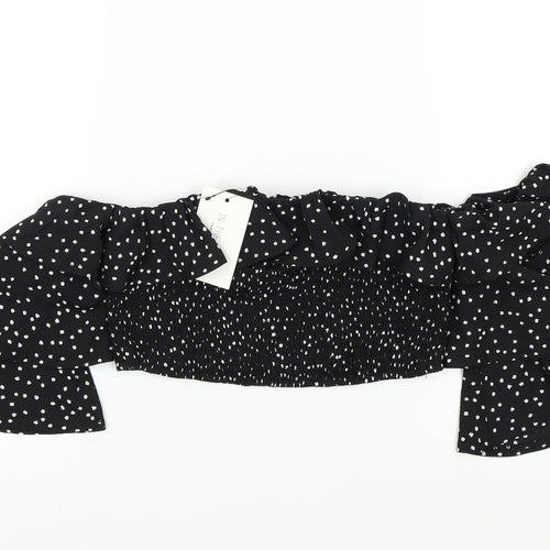 In the Style Womens Black Polka Dot  Basic Blouse Size 10  - frill neck line an sleeves