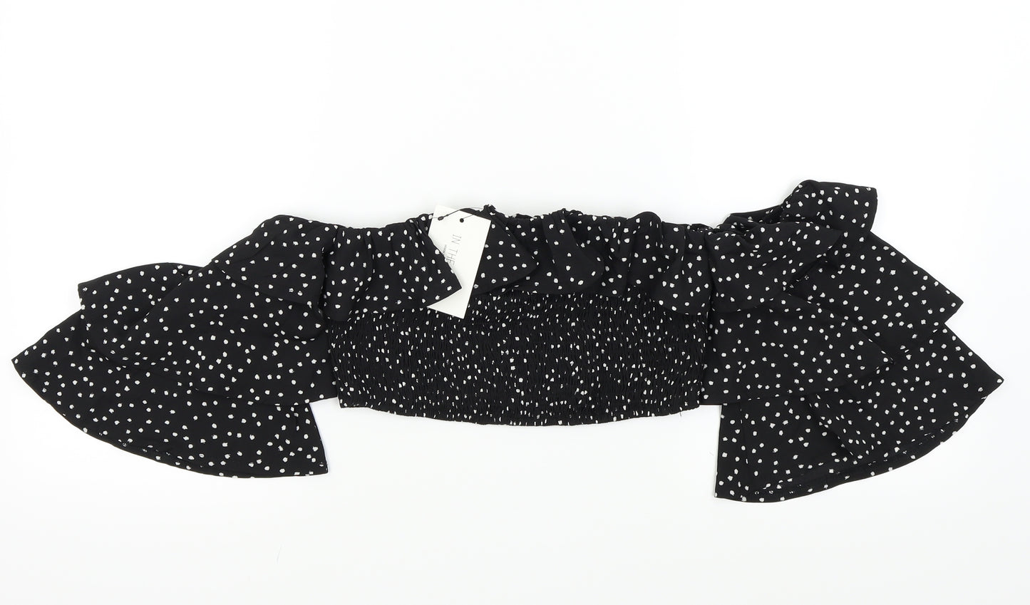 In the Style Womens Black Polka Dot  Basic Blouse Size 10  - frill neck line an sleeves