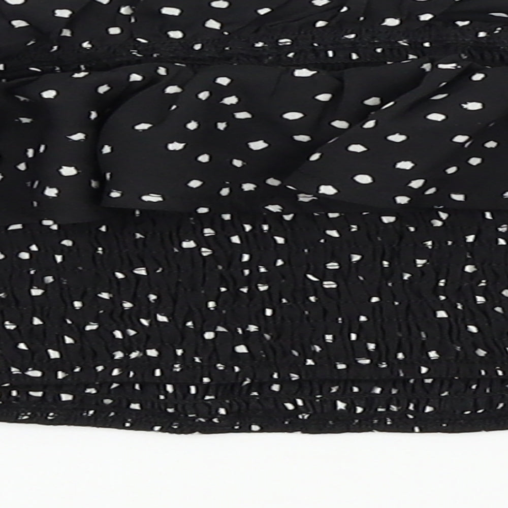 In the Style Womens Black Polka Dot  Basic Blouse Size 10  - frill neck line an sleeves