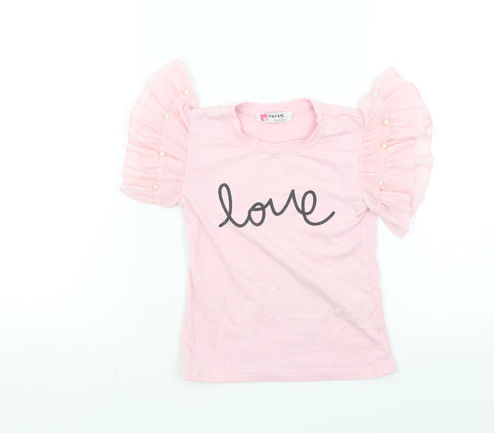 Vogue Girls Pink Basic T-Shirt Size 3 Years - Frill Sleeves