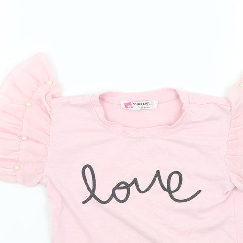 Vogue Girls Pink   Basic T-Shirt Size 3 Years  - Frill Sleeves