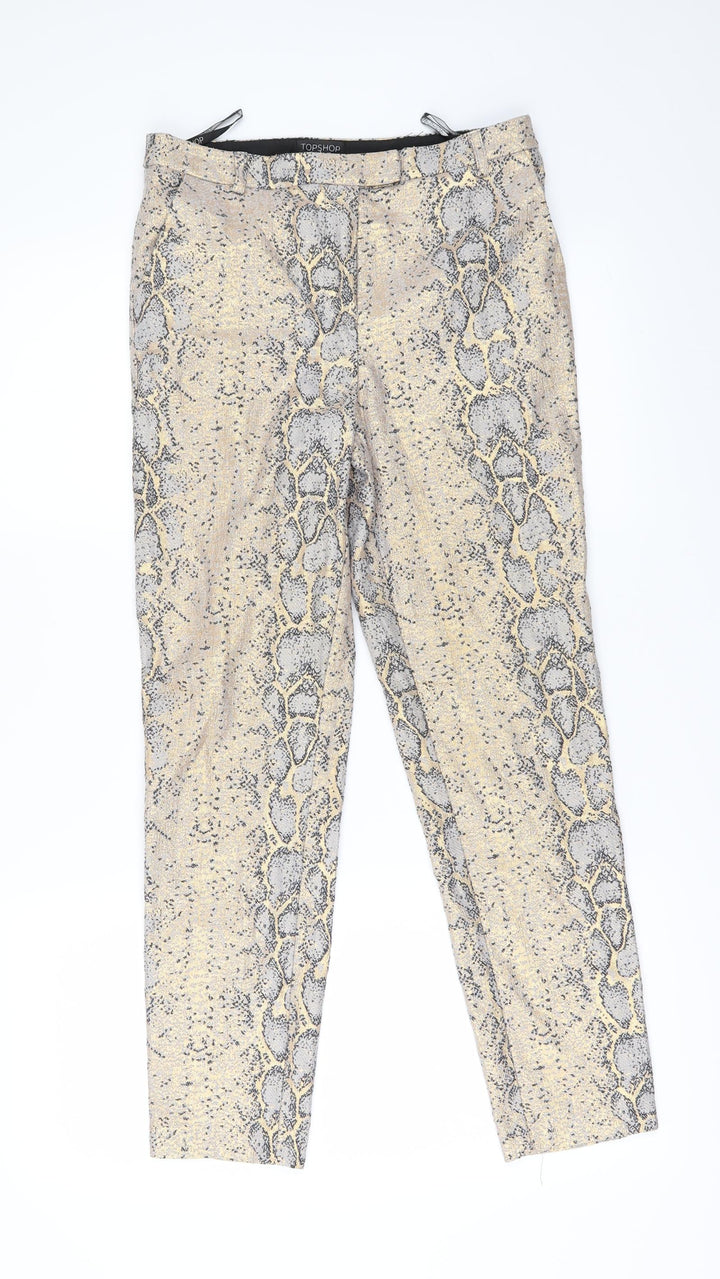 Topshop Womens Gold Animal Print Trousers Size 6 L26 in