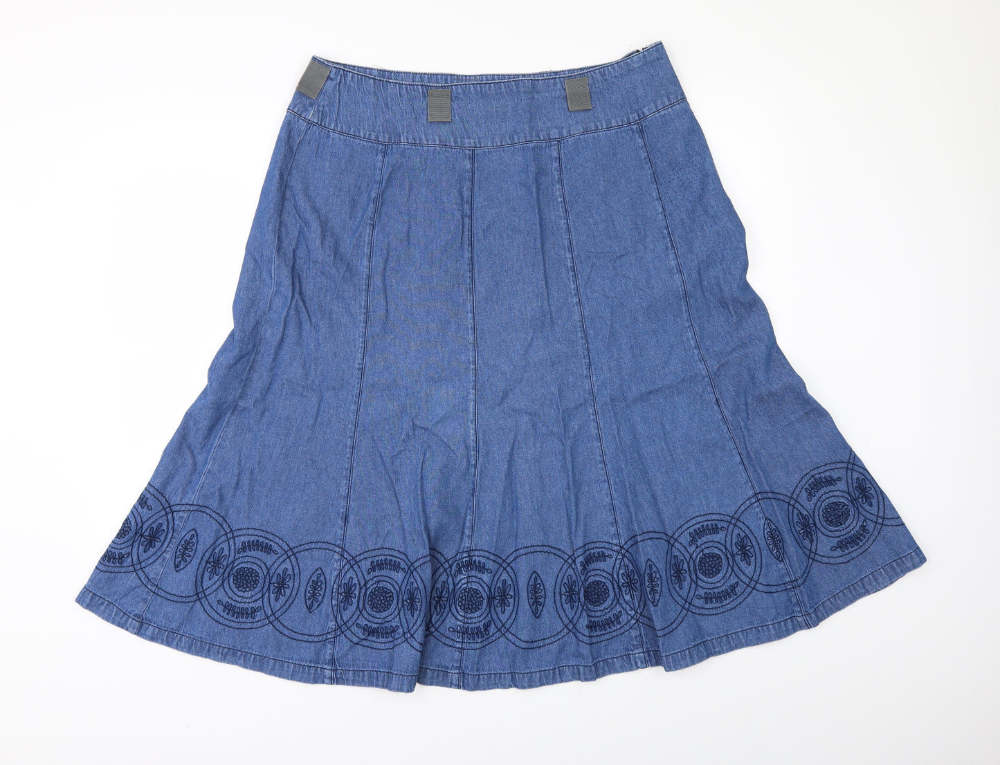 BM Womens Blue Geometric Denim A-Line Skirt Size 14