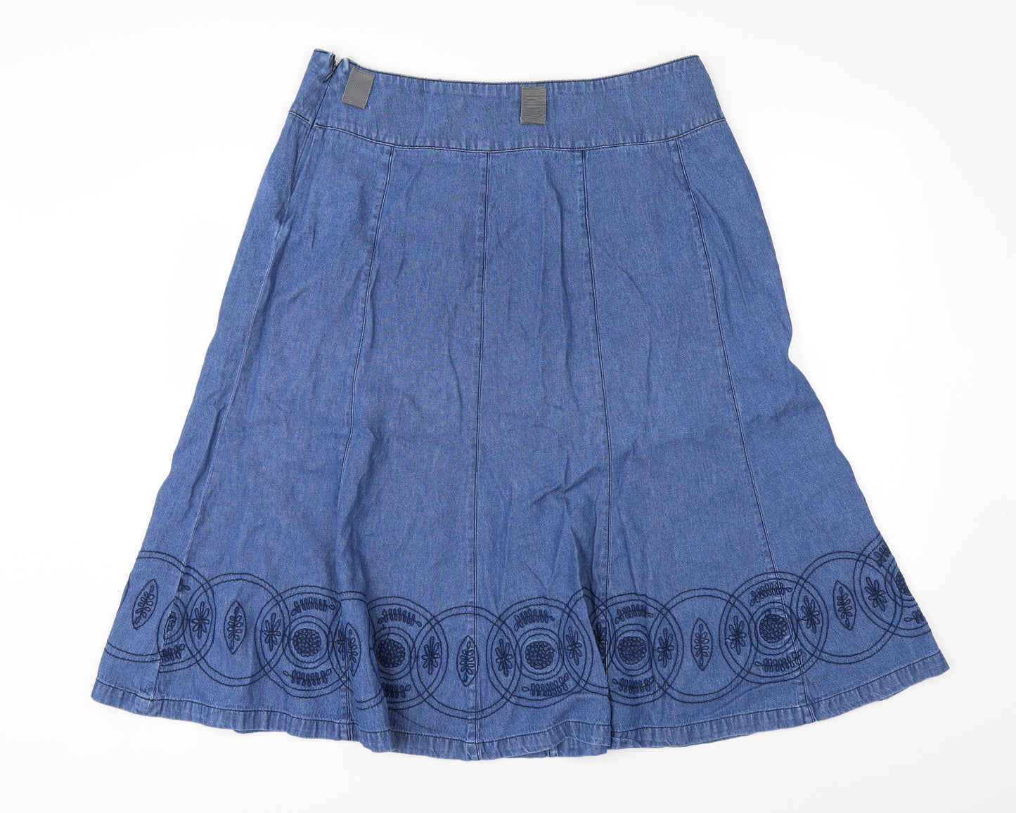 BM Womens Blue Geometric Denim A-Line Skirt Size 14