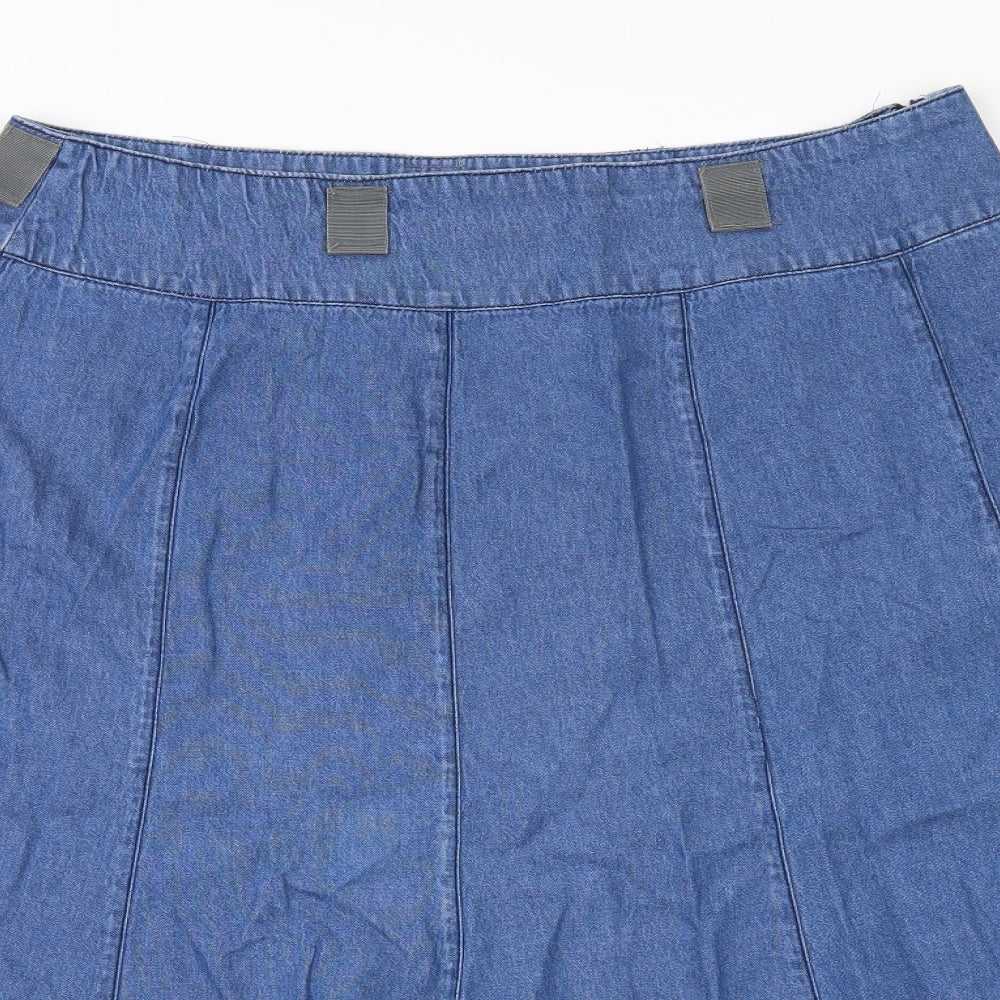 BM Womens Blue Geometric Denim A-Line Skirt Size 14