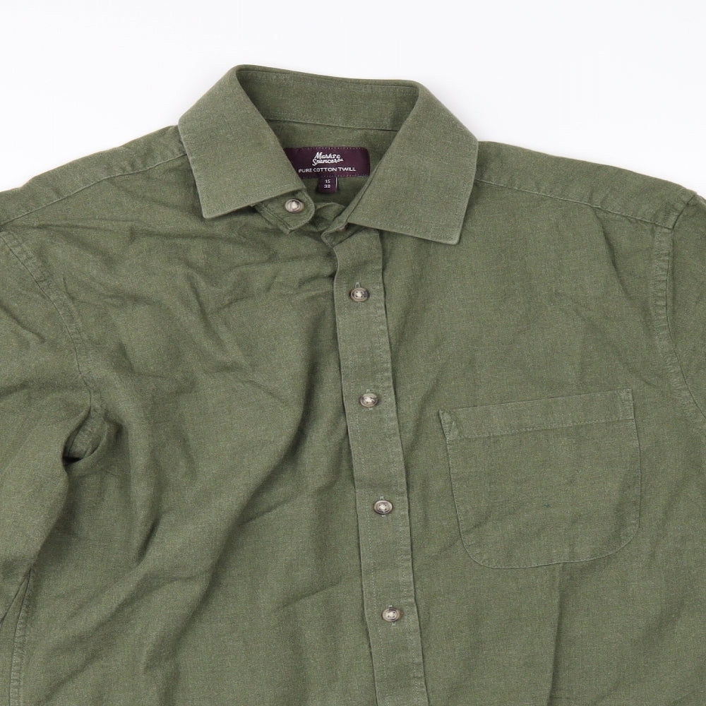 Marks and Spencer Mens Green    Button-Up Size 15