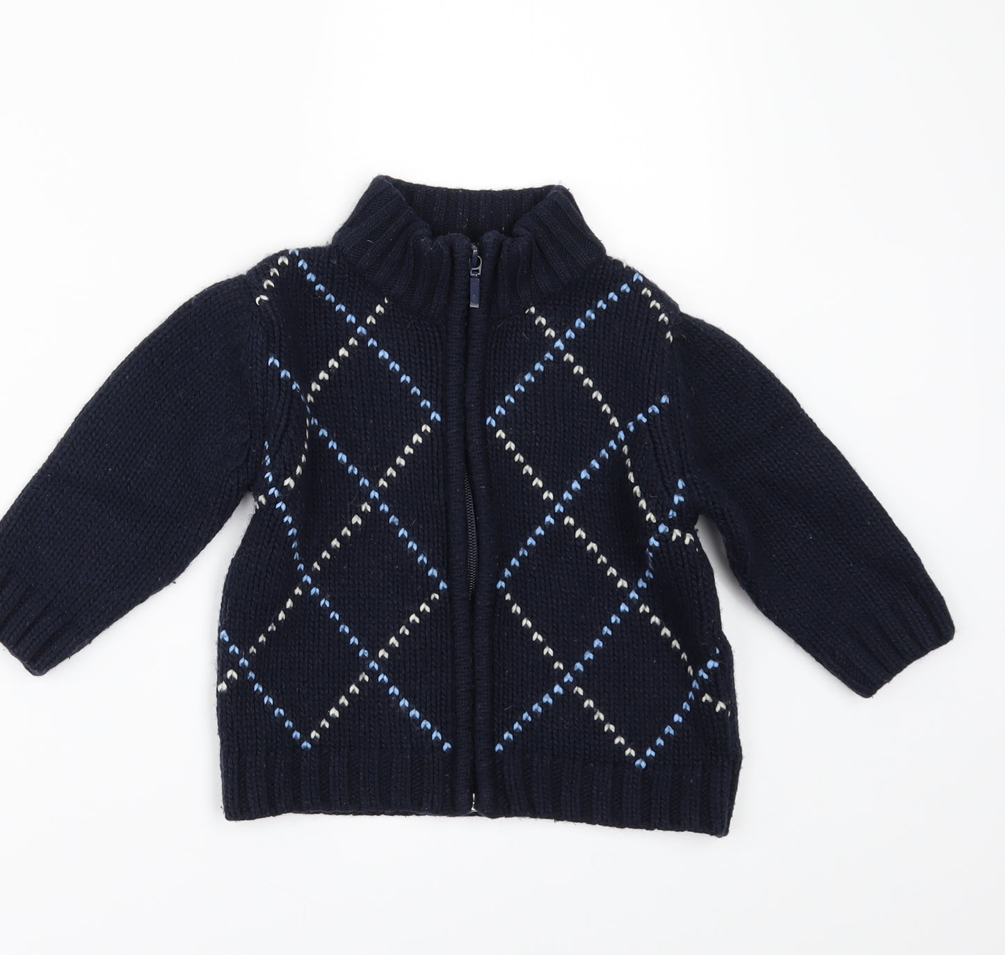 NEXT Boys Blue Geometric  Cardigan Jumper Size 12-18 Months