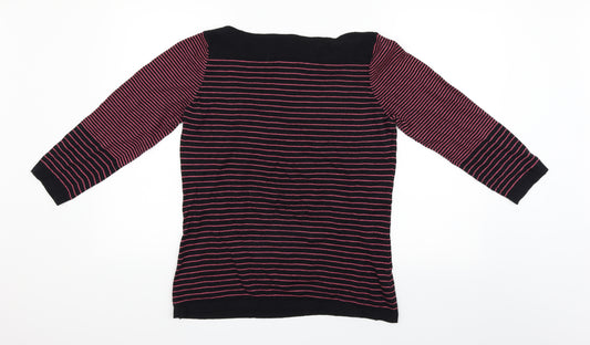 Front view of Next women’s black striped jumper, size UK 12