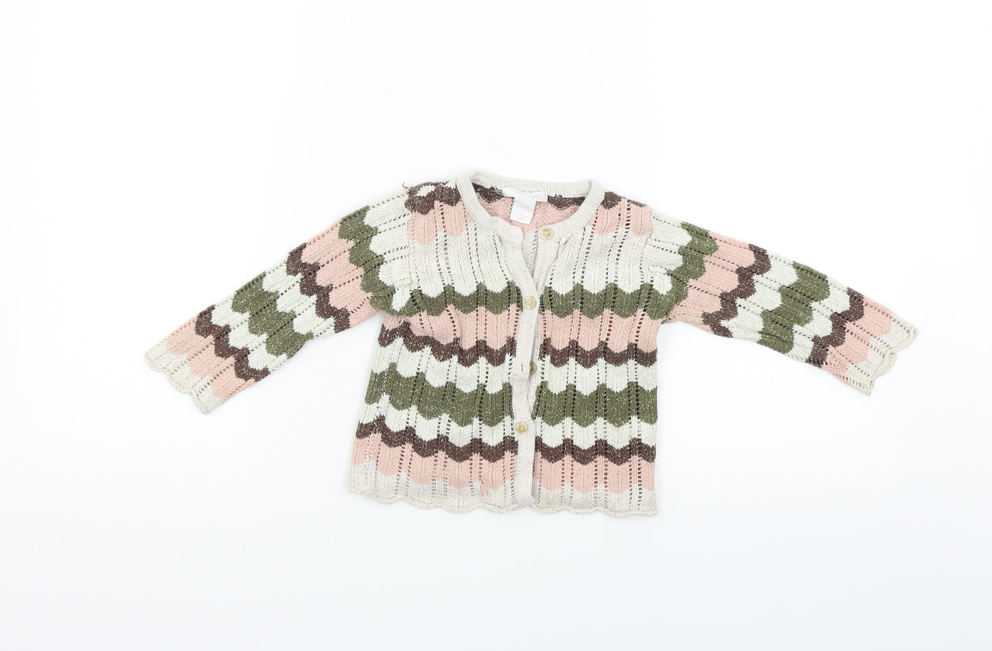 H&M Girls Beige Striped  Cardigan Jumper Size 3-4 Years