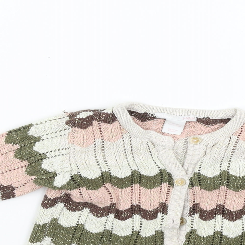 H&M Girls Beige Striped  Cardigan Jumper Size 3-4 Years