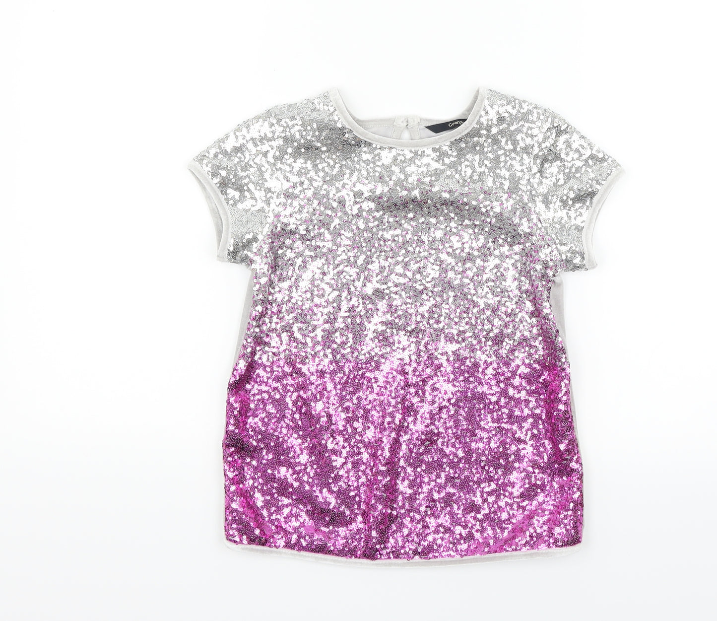 George Girls Grey   Basic T-Shirt Size 8-9 Years  - Sequin detail