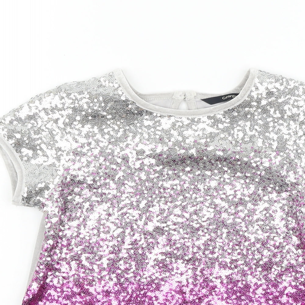 George Girls Grey   Basic T-Shirt Size 8-9 Years  - Sequin detail