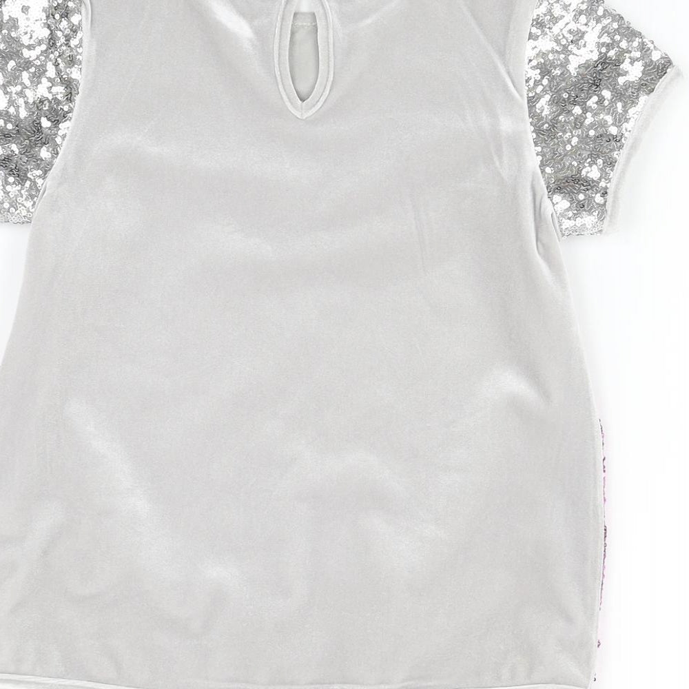 George Girls Grey   Basic T-Shirt Size 8-9 Years  - Sequin detail