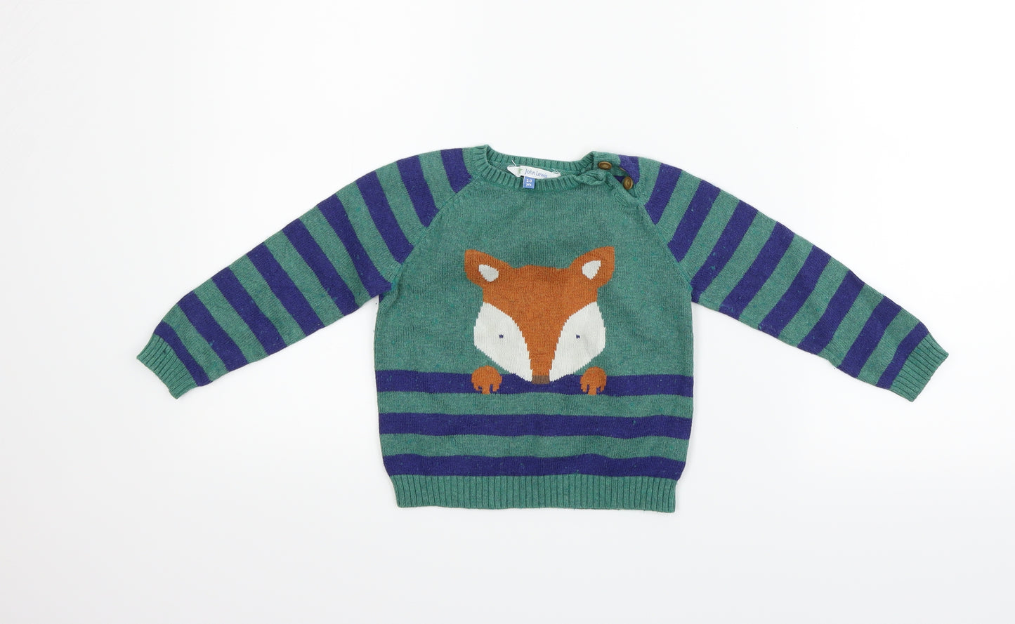 John Lewis Boys Blue Striped  Pullover Jumper Size 2-3 Years  - fox