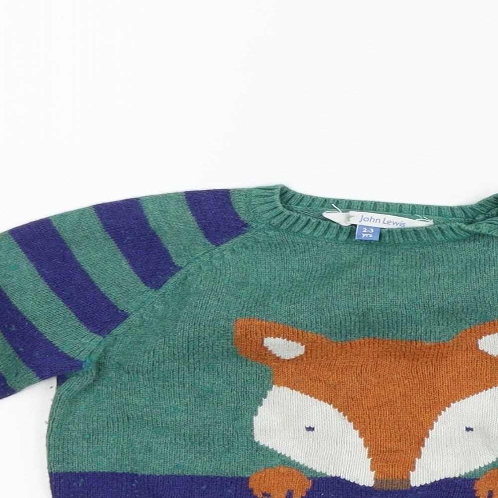 John Lewis Boys Blue Striped  Pullover Jumper Size 2-3 Years  - fox