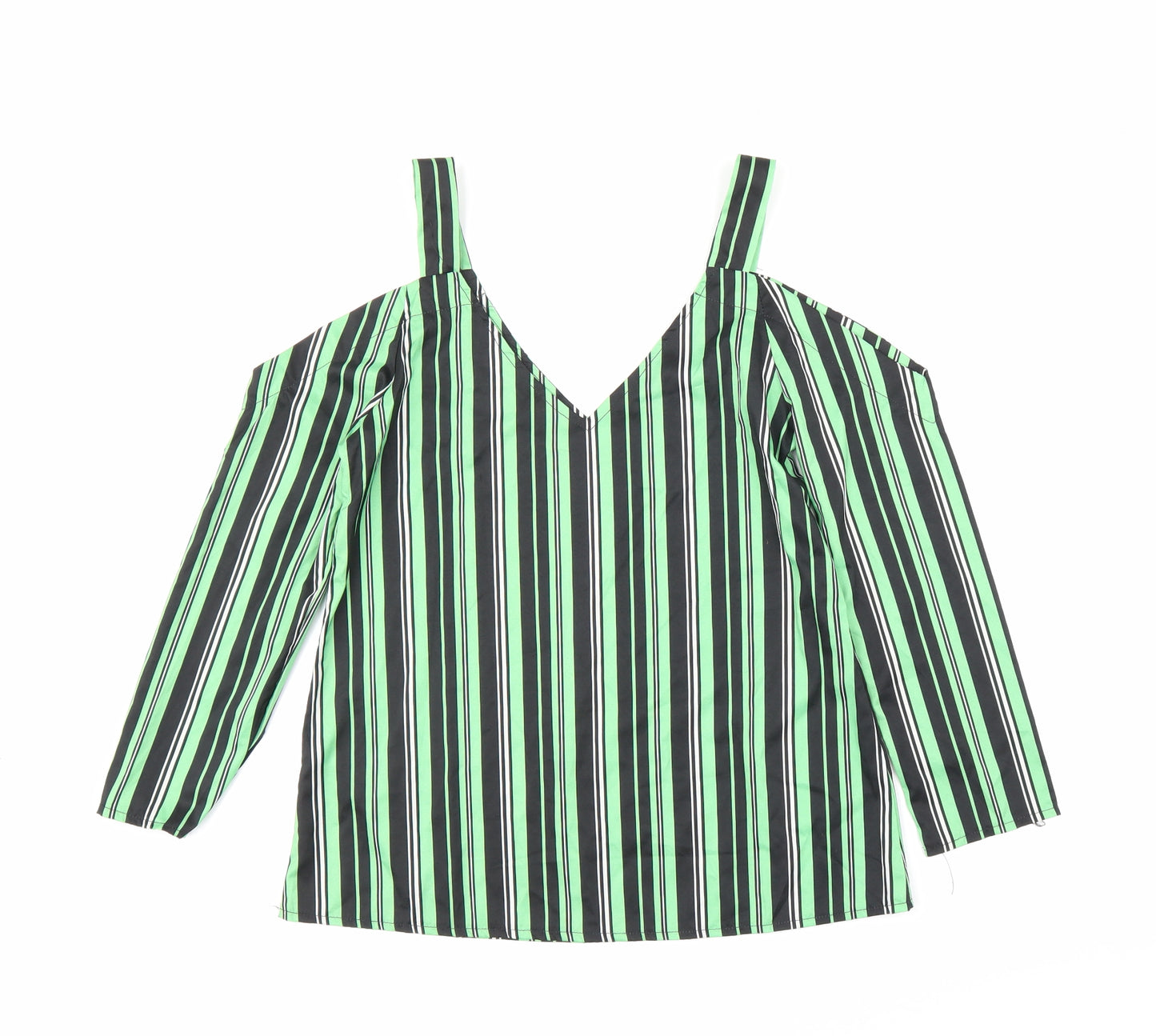 Preworn Womens Green Striped  Basic Blouse Size S