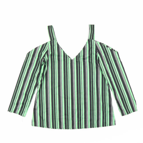 Preworn Womens Green Striped  Basic Blouse Size S