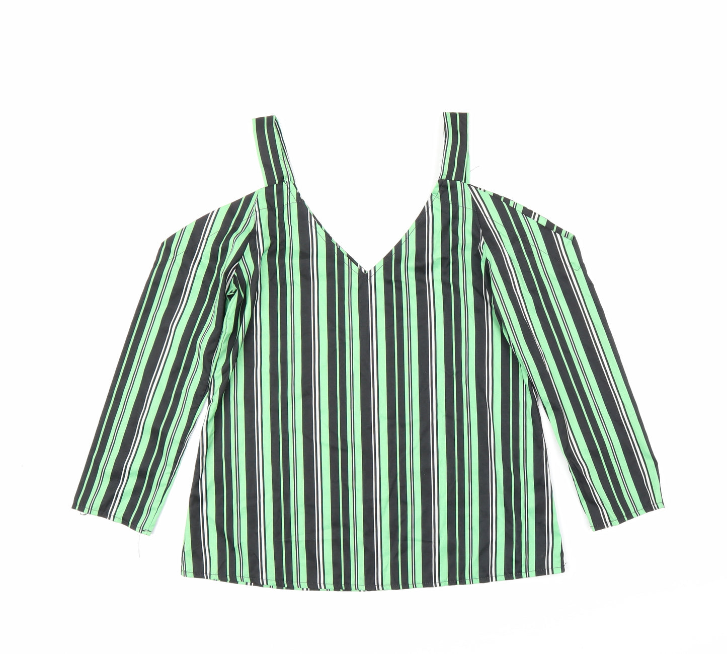 Preworn Womens Green Striped  Basic Blouse Size S