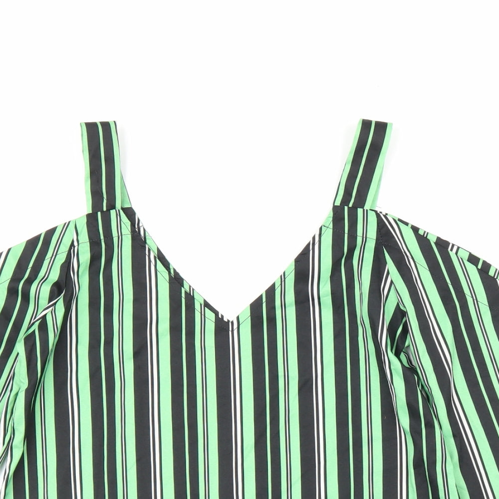 Preworn Womens Green Striped  Basic Blouse Size S