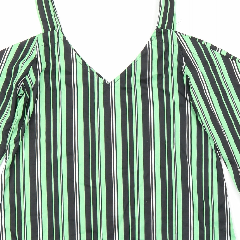 Preworn Womens Green Striped  Basic Blouse Size S