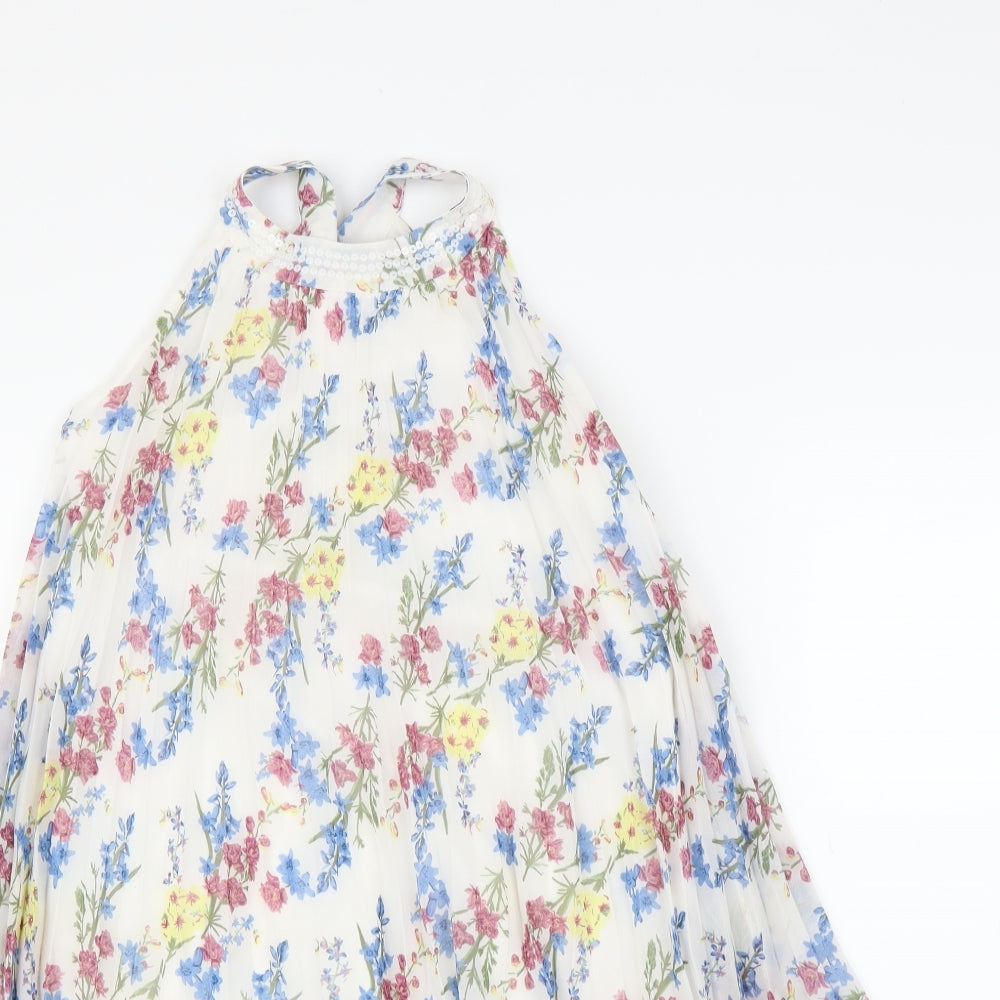 F&F Girls White Floral  A-Line  Size 11-12 Years  - Pleated dress