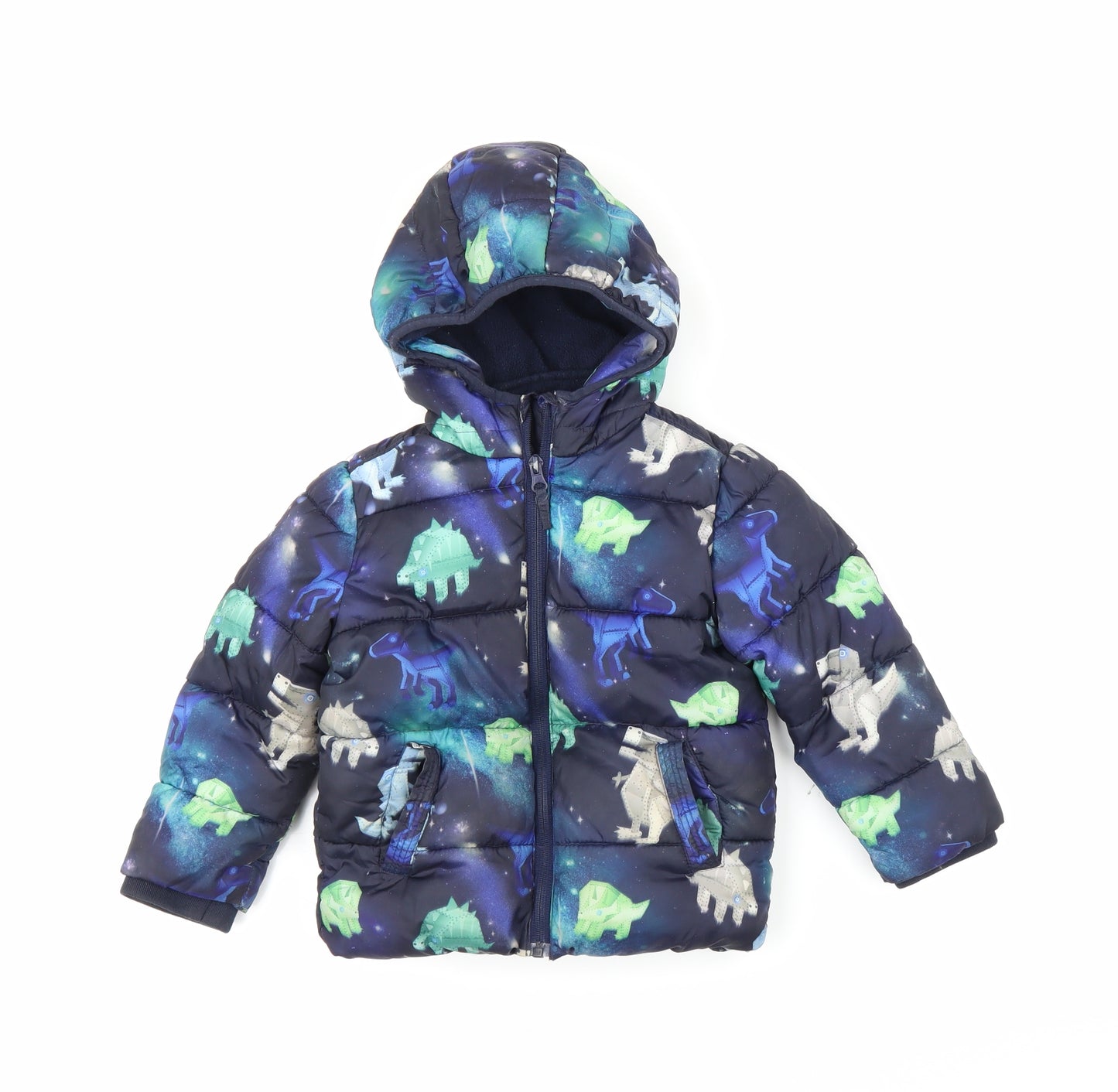 Debenhams Boys Blue   Puffer Jacket Coat Size 3-4 Years  - Dinosaurs