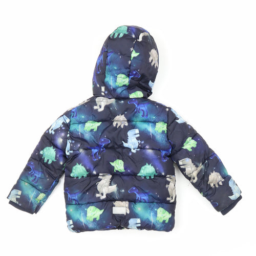 Debenhams Boys Blue   Puffer Jacket Coat Size 3-4 Years  - Dinosaurs