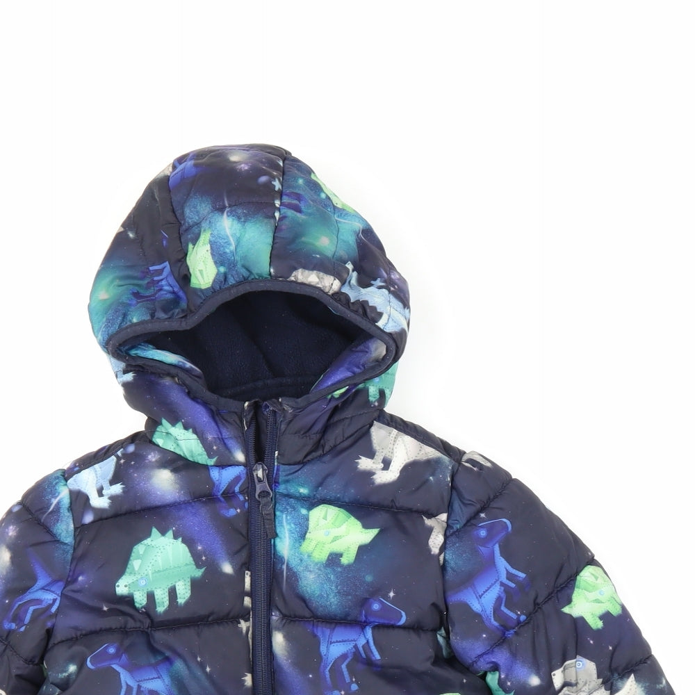 Debenhams Boys Blue   Puffer Jacket Coat Size 3-4 Years  - Dinosaurs