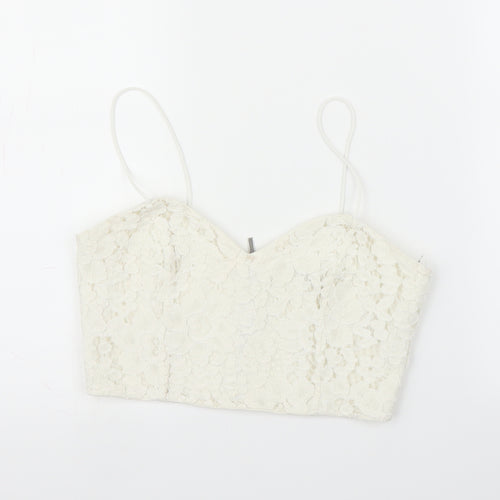Topshop Womens White Floral  Camisole Blouse Size 10  - Crop