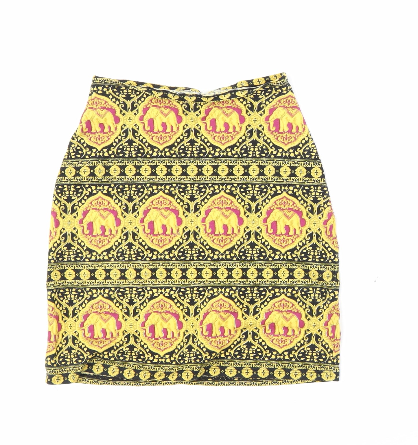 Preworn Womens Yellow Animal Print  Bandage Skirt Size XS