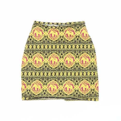 Preworn Womens Yellow Animal Print  Bandage Skirt Size XS