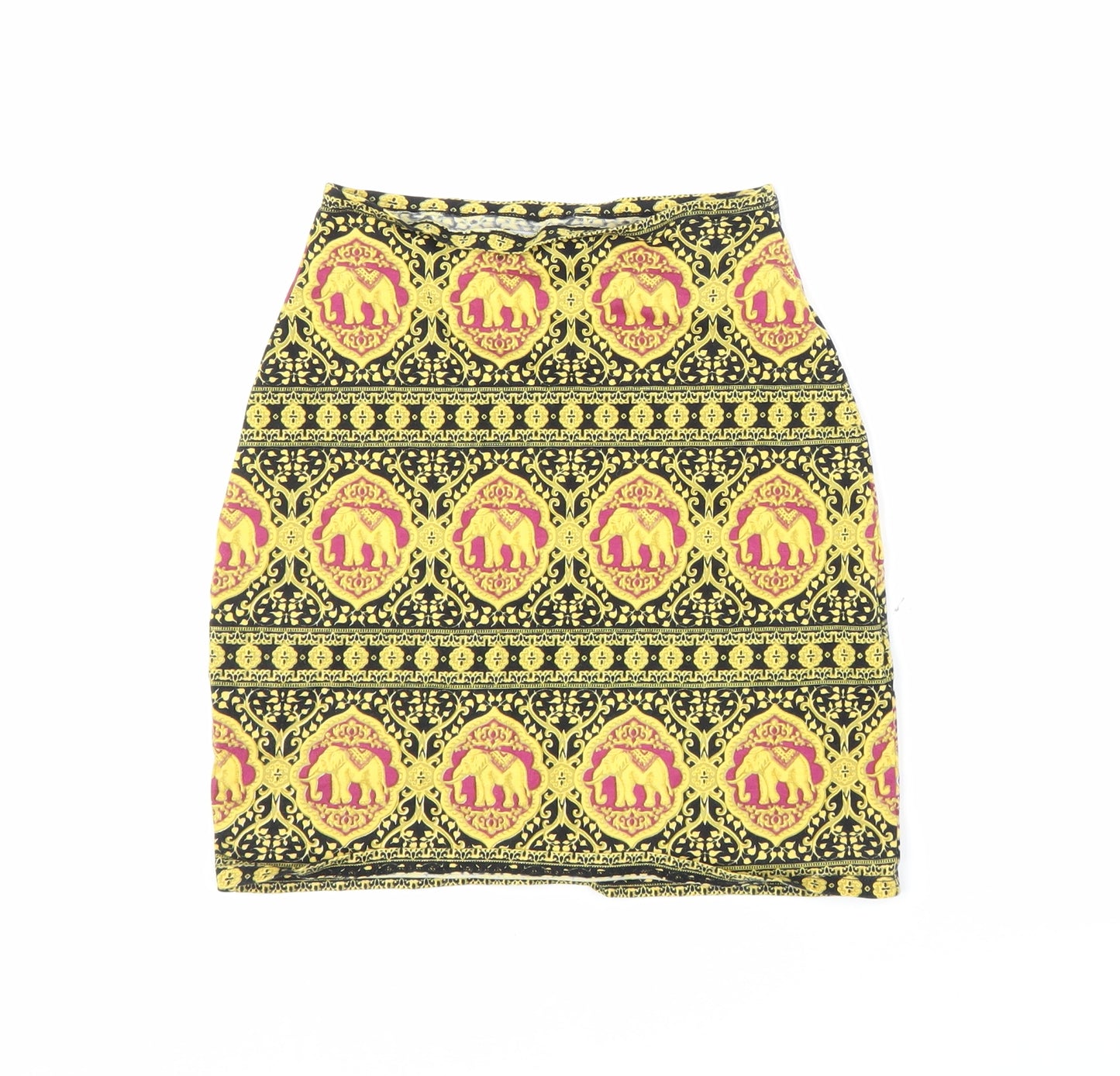 Preworn Womens Yellow Animal Print  Bandage Skirt Size XS