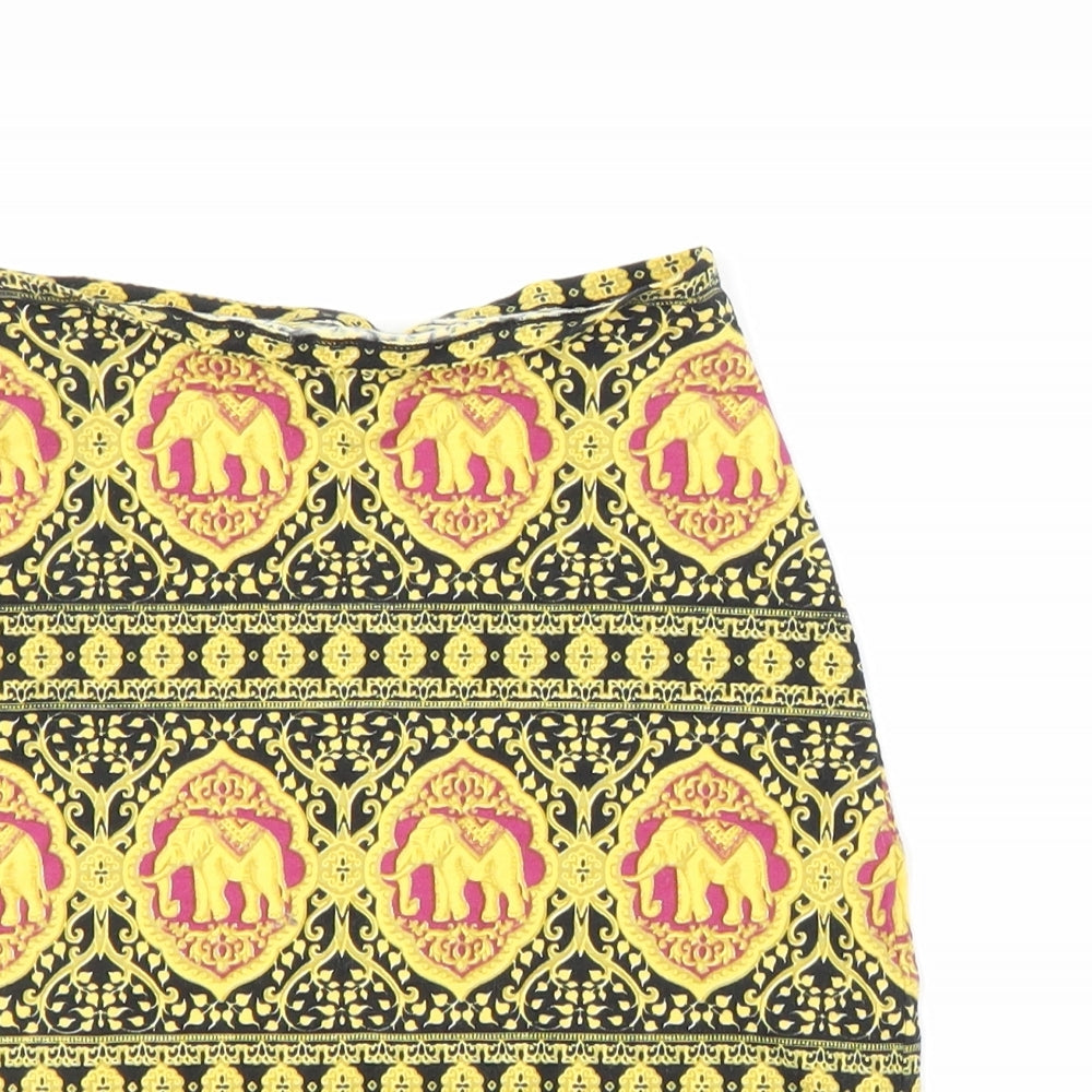 Preworn Womens Yellow Animal Print  Bandage Skirt Size XS