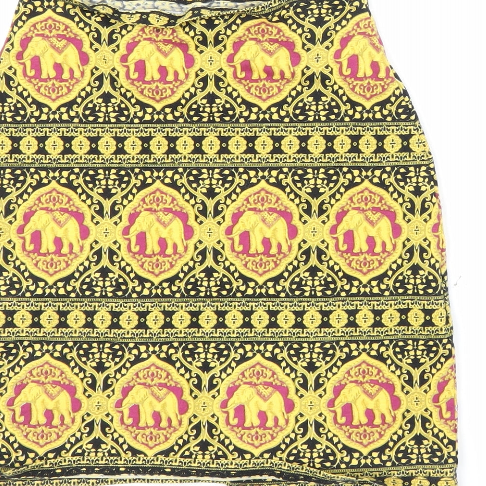 Preworn Womens Yellow Animal Print  Bandage Skirt Size XS