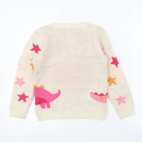 George Girls White   Pullover Jumper Size 5-6 Years  - Christmas, Dinosaur