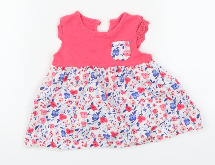 George Girls Pink Floral  Skater Dress  Size 0-3 Months
