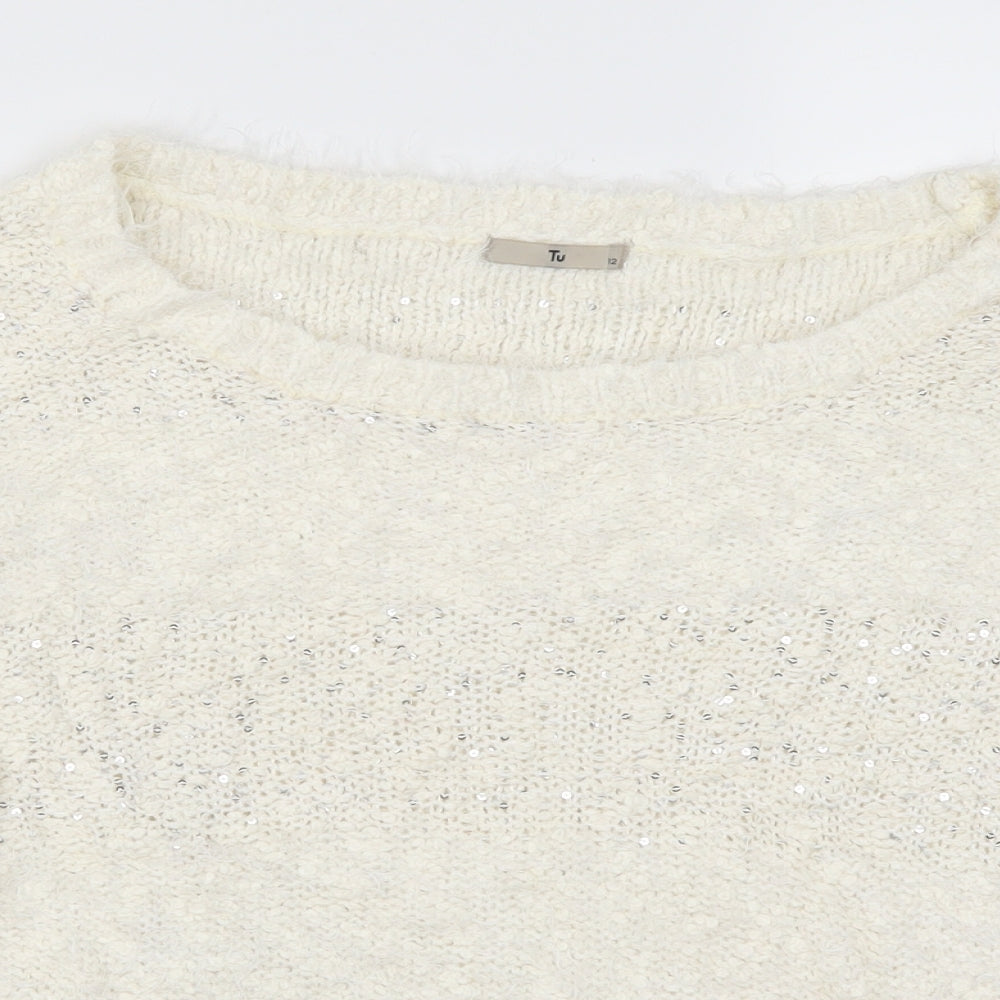TU Womens White Striped  Pullover Jumper Size 12